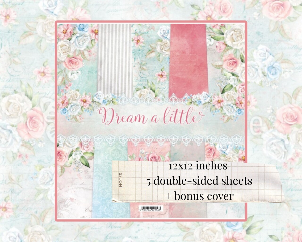 ScrapAndMe “Dream a Little” 12x12 Scrapbook Paper Pack | 5 Double-Sided Sheets | Romantic Pastel Floral Designs